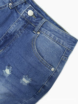 Dark Blue Tight High Waist Ripped Jeans Women's Tight