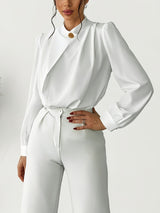 Women's Elegant And Simple Commuting Metal Buckle Long Sleeved Solid Color Design Shirt