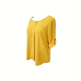 Solid Color Autumn Ladies Loose Half Sleeve Shirt Temperament Top