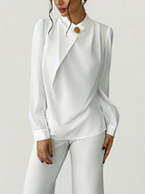 Women's Elegant And Simple Commuting Metal Buckle Long Sleeved Solid Color Design Shirt