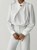 Women's Elegant And Simple Commuting Metal Buckle Long Sleeved Solid Color Design Shirt