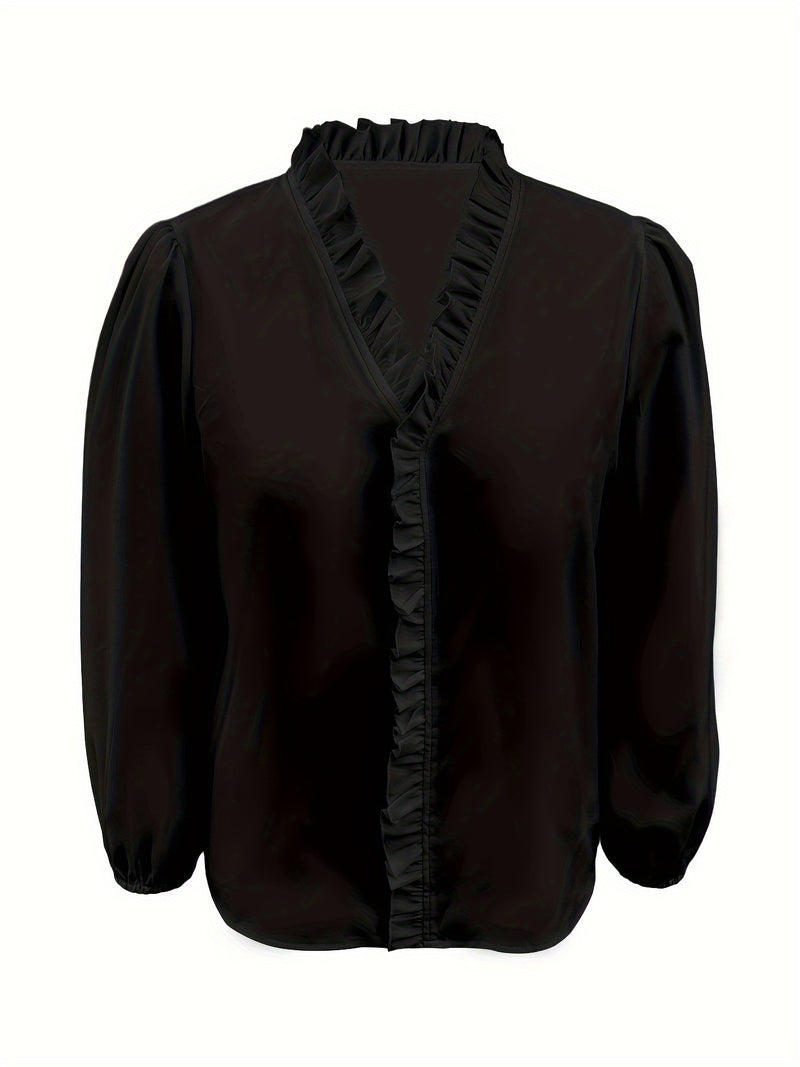 Plus Size Women's Ruffled Casual Long-sleeved Shirt